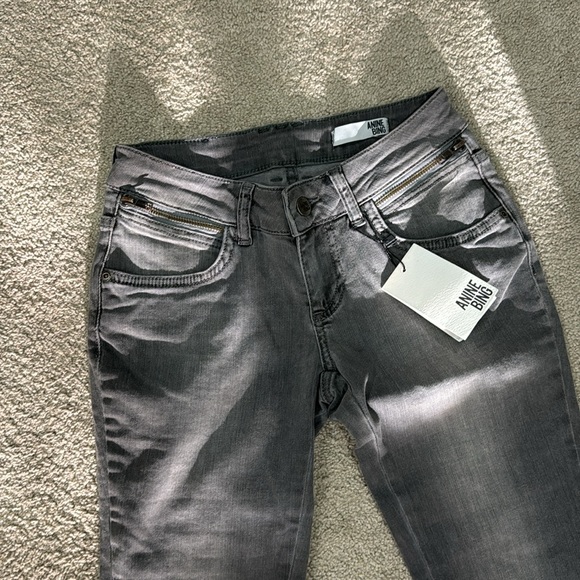 Anine Bing Skinny Double Zip Gray Jeans 24 - Picture 2 of 6